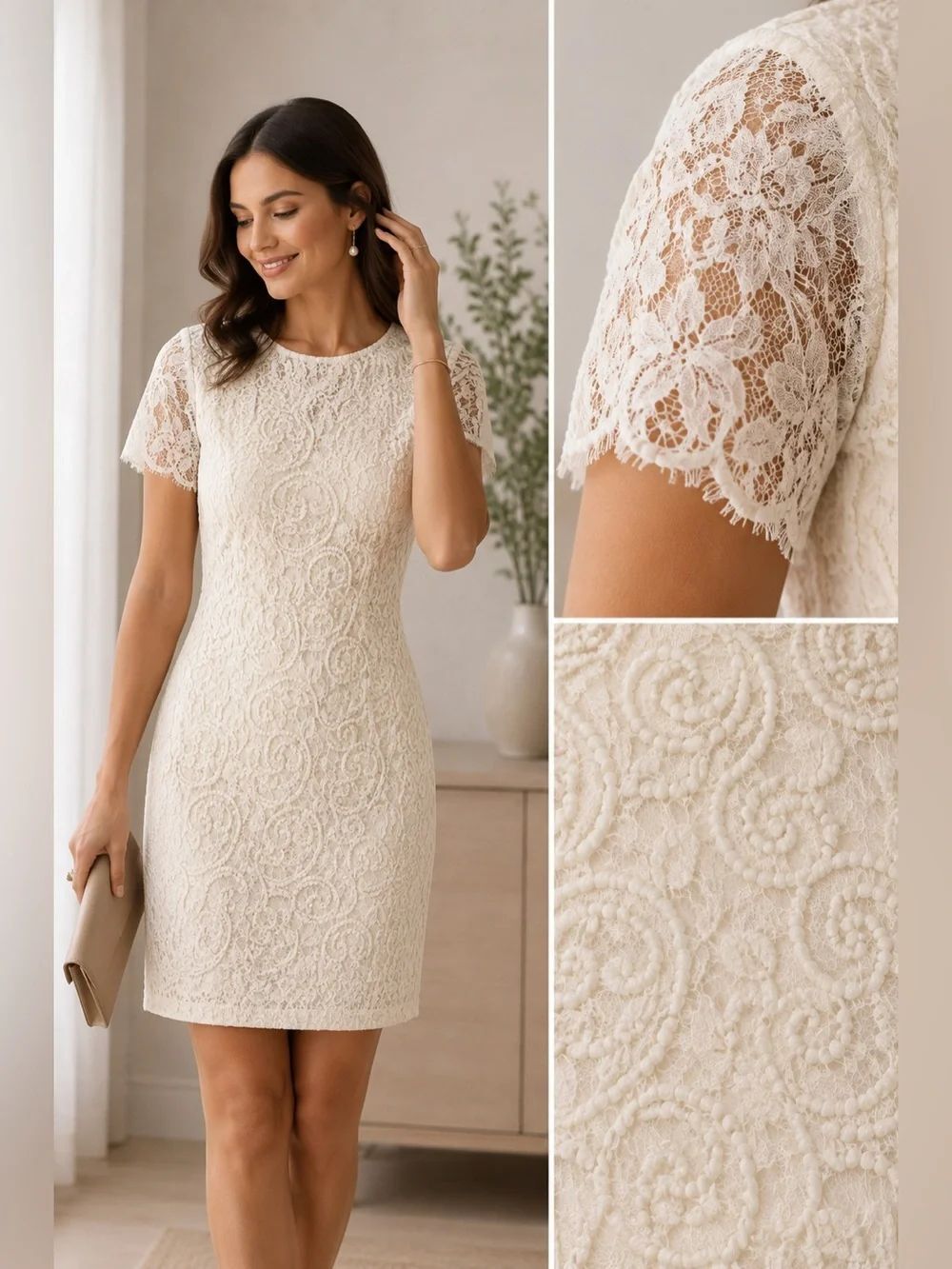 Zara Trafaluc Ivory Textured Lace Mini Dress Small Bridal Shower Wedding Guest